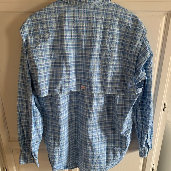 Large Vineyard Vines , blue and green striped , Button down shirt - Picture 4 of 5